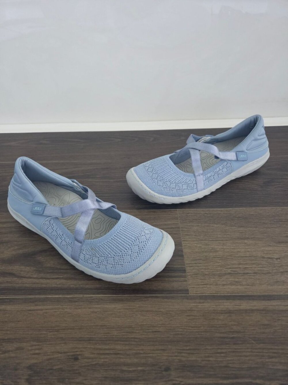 💙 JBU Light Blue Knit Mary Jane Walking Shoes Size 11 Cross Strap Comfort